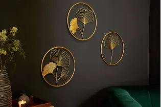 Décoration murale set de 3 ginkgo 40cm coloris Or
