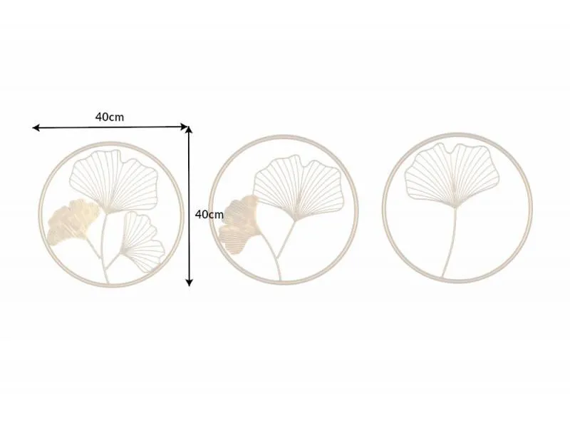 Décoration murale set de 3 ginkgo 40cm coloris Or