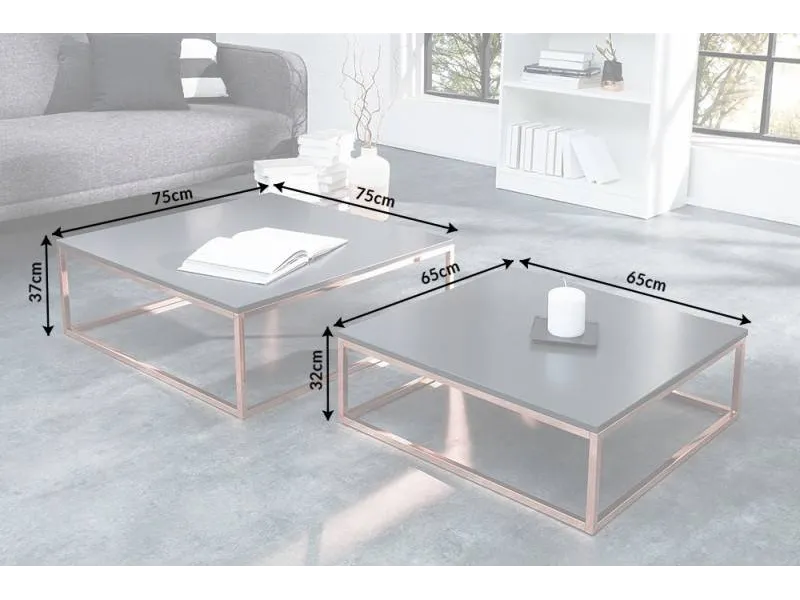 Ensemble de 2 tables basses design coloris anthracite et cuivre