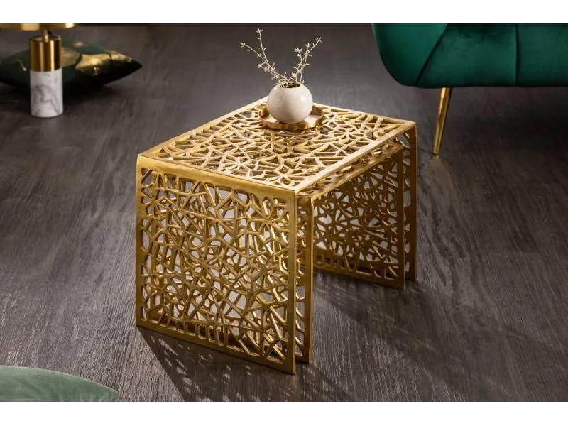 Ensemble de 2 tables basses faites à la main ABSTRACT 49cm dorées