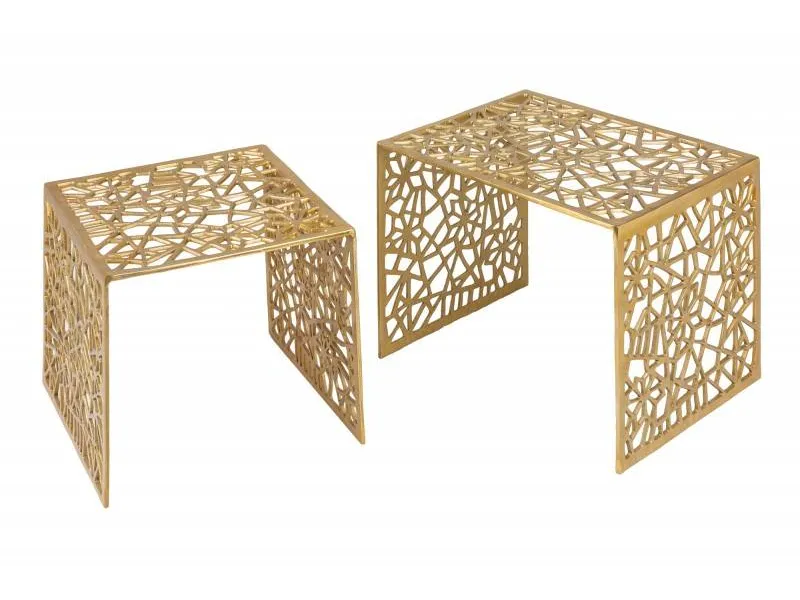 Ensemble de 2 tables basses faites à la main ABSTRACT 49cm dorées