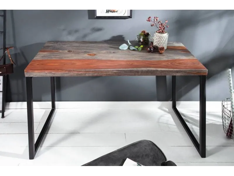 Bureau 118cm gris fumé en bois massif piètement métal