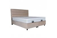 Ensemble lit coffre moderne en velours coloris taupe clair + matelas