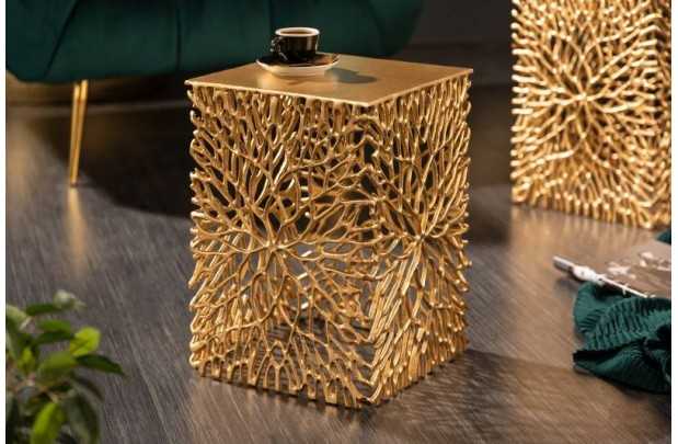 Ensemble de 2 tables d'appoint en forme de feuille en métal doré