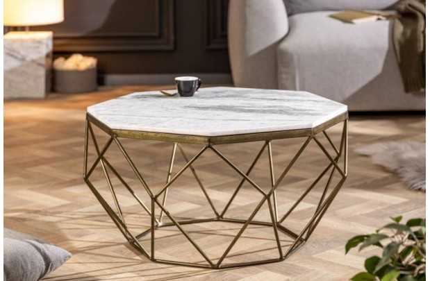 Table basse Diamond 70cm en marbre coloris blanc
