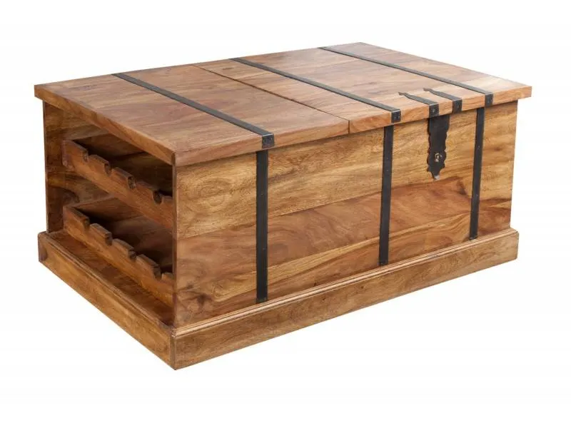 Table basse en bois massif 100cm barre de maison finition pierre