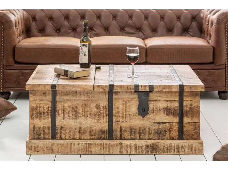 Table basse en bois massif 100cm barre de maison coloris bois nature