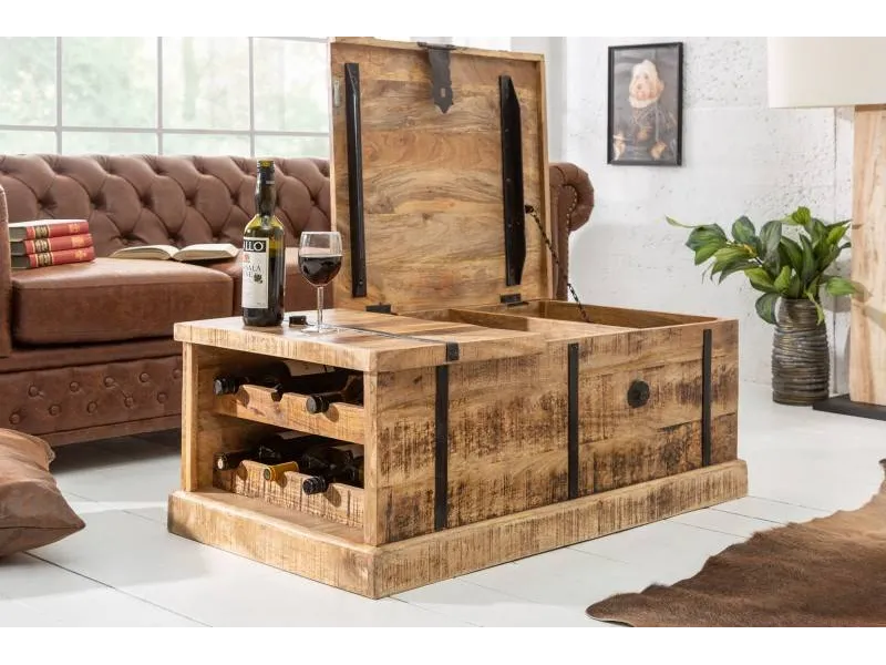 Table basse en bois massif 100cm barre de maison coloris bois nature