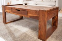 Table basse 100 cm en bois massif avec rangement coloris ciré naturel