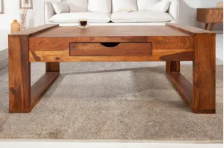 Table basse 100 cm en bois massif avec rangement coloris ciré naturel 2
