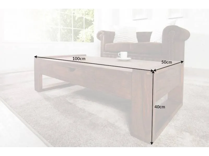 Table basse 100 cm en bois massif avec rangement coloris ciré naturel