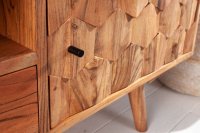 Meuble tv design scandinave coloris naturel en bois massif à 2 portes, une niche et un tiroir