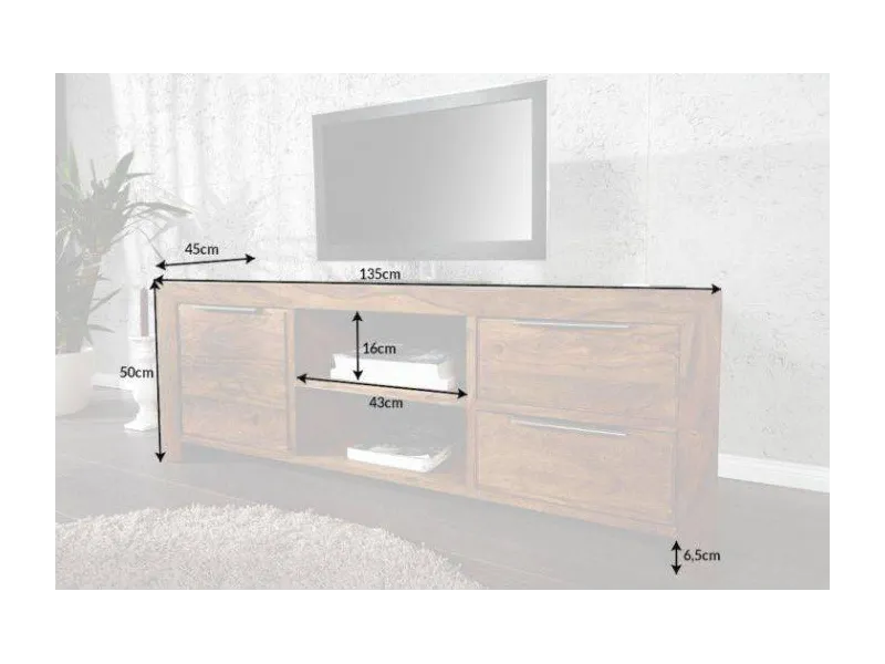 Meuble TV 135 cm en bois massif avec rangement