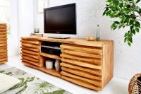 Meuble tv design de couleur naturelle en bois massif à 2 portes et 2 niches