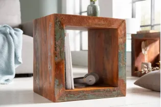 Cube de rangement 45 cm bois recyclé massif coloré