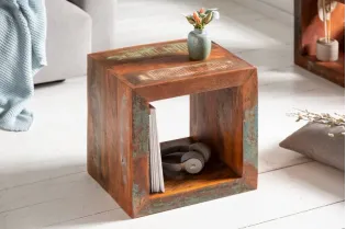 Cube de rangement 45 cm bois recyclé massif coloré 2