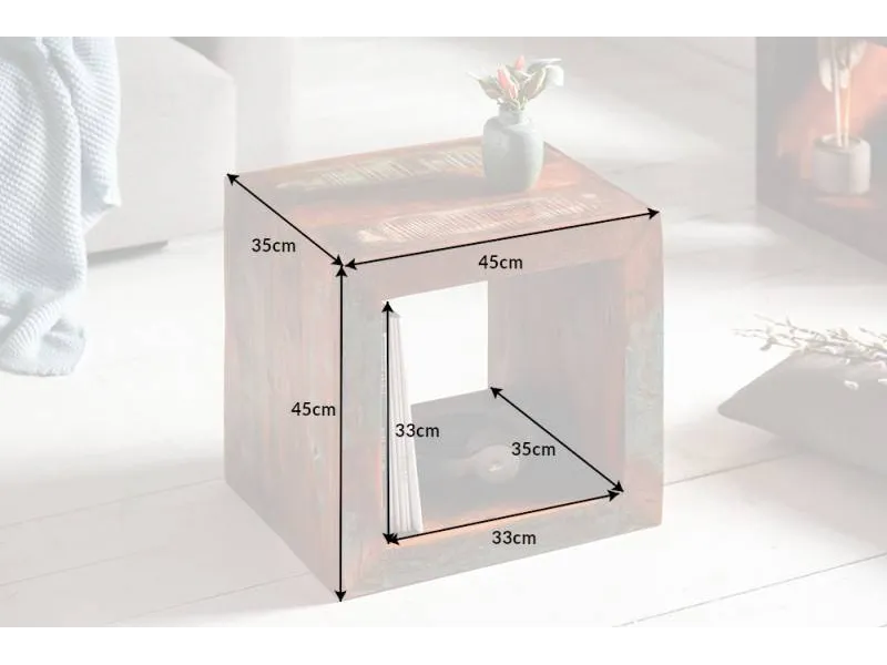 Cube de rangement 45 cm bois recyclé massif coloré