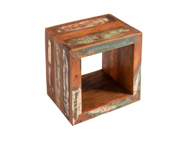 Cube de rangement 45 cm bois recyclé massif coloré