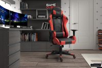 Chaise de bureau ergonomique pour jeu vidéo, sans repose-pieds, rouge/noir