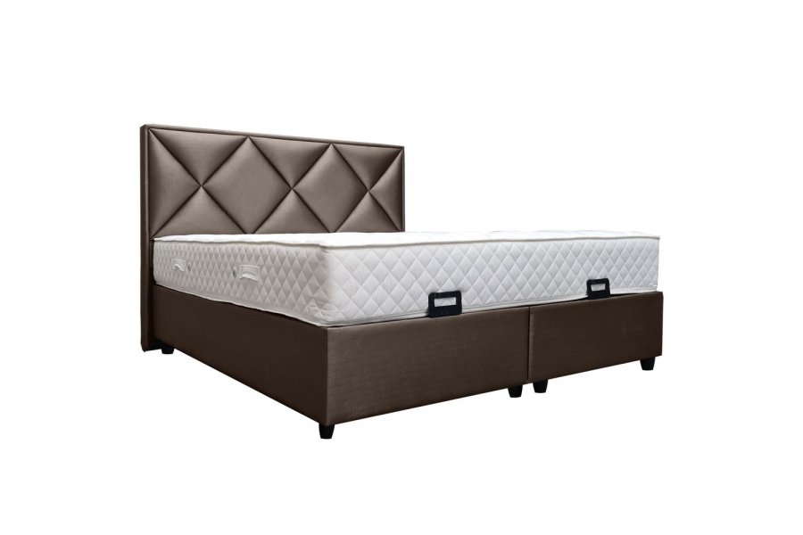 Ensemble lit coffre moderne en similicuir coloris marron ou gris avec matelas