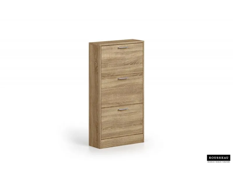 Meuble rangement chaussures, 3 compartiments, coloris chêne