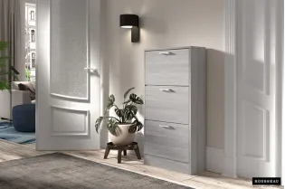 Meuble rangement chaussures, 3 compartiments, coloris chêne gris