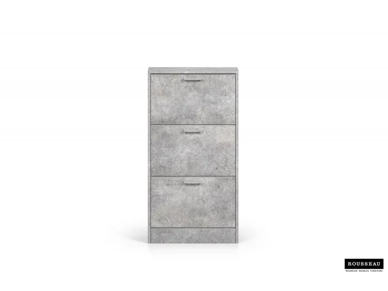 Meuble rangement chaussures, 3 compartiments, coloris béton