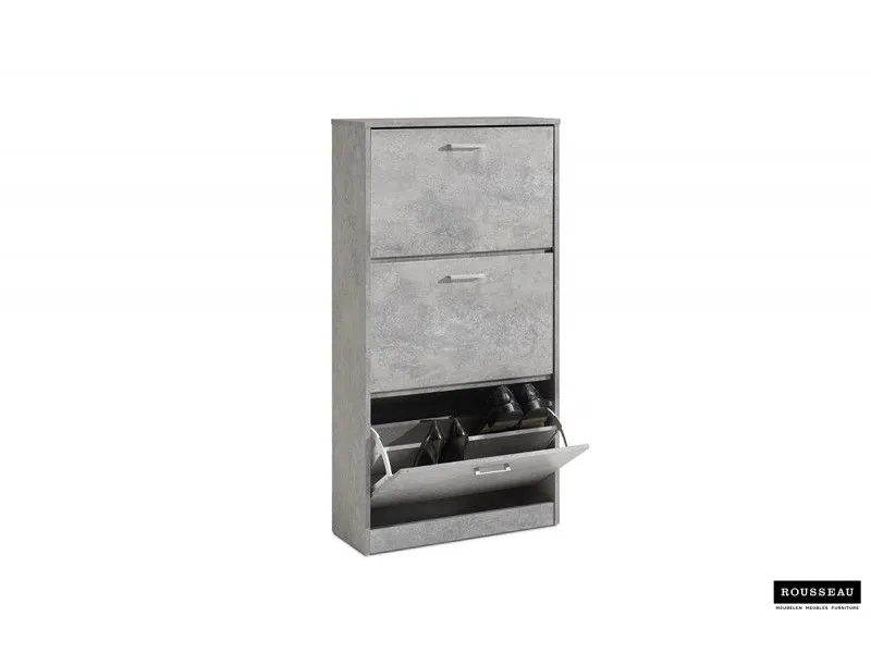 Meuble rangement chaussures, 3 compartiments, coloris béton