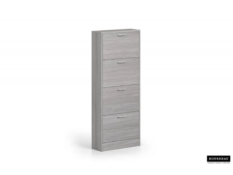 Meuble rangement chaussures, 4 compartiments, coloris chêne gris