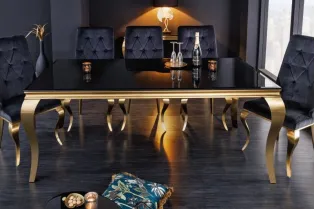 Table de salle à manger 180cm design baroque en noir et or 2