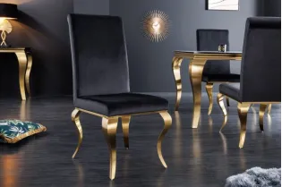 Lot de 2 Chaises de salle à manger design baroque coloris noir pieds doré