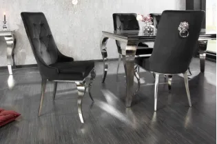 Lot de 2 Chaises de château en velours noir piètement en acier inoxydable, tête de lion argenté 2