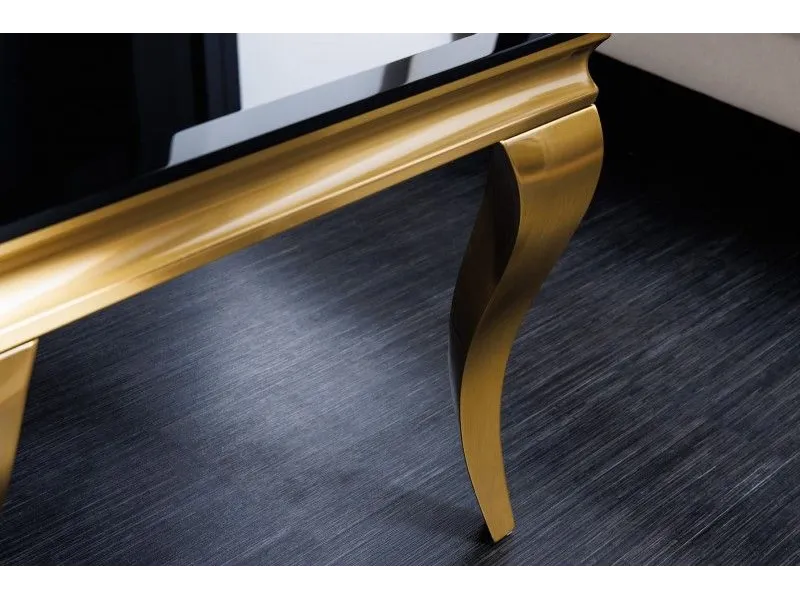 Table basse en verre noir et piètement doré de style baroque 100 cm