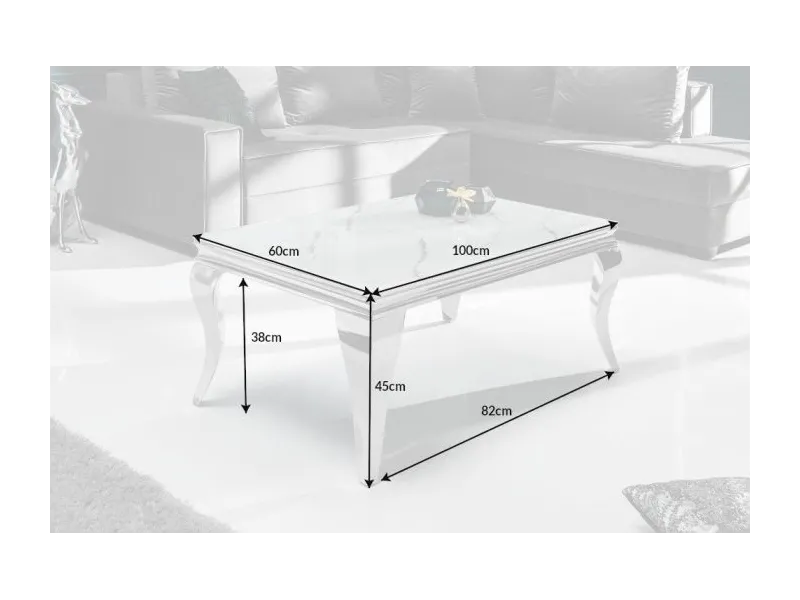 Table basse marbre argenté de style baroque 100 cm