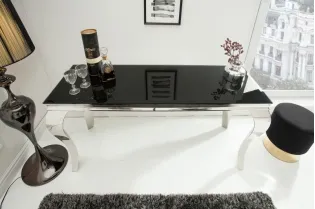 Console design baroque de 140cm coloris noir en verre trempé et acier inoxydable 2