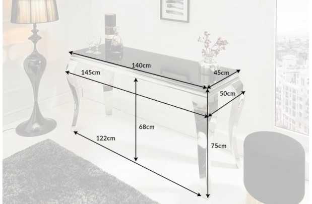 Console design baroque de 140cm coloris noir en verre trempé et acier inoxydable