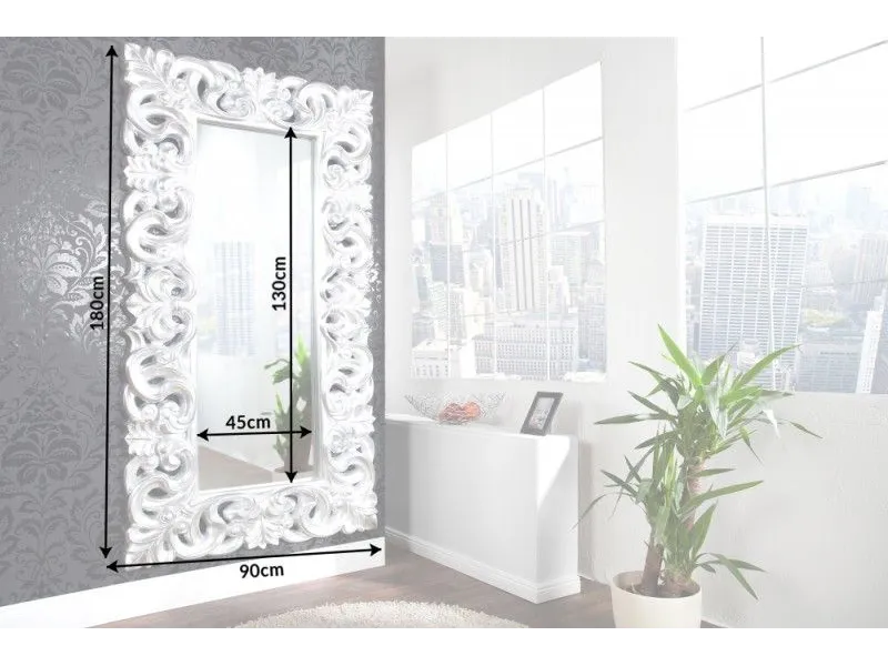 Miroir mural style baroque en polyrésine argenté 180cm