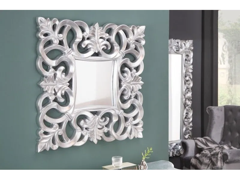 Miroir mural style baroque teinté argent 75cm