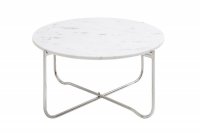 Table basse design en marbre coloris blanc avec piétement en métal argenté