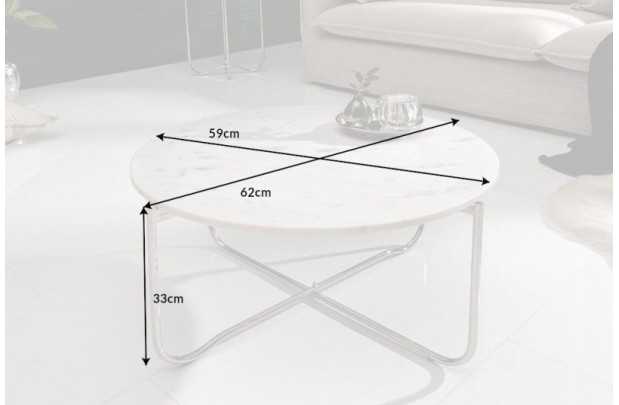 Table basse design en marbre coloris blanc avec piétement en métal argenté